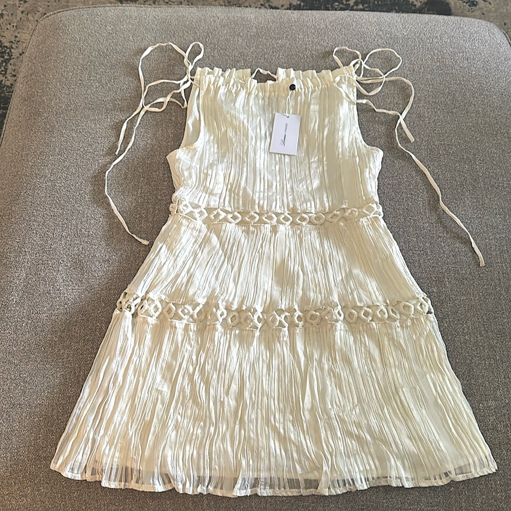 Lovers + Friends Cream Pleated Tie-Shoulder Sundress